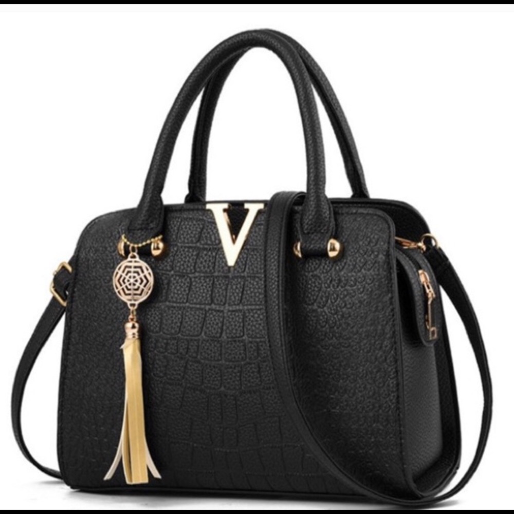 Croc style black handbag
